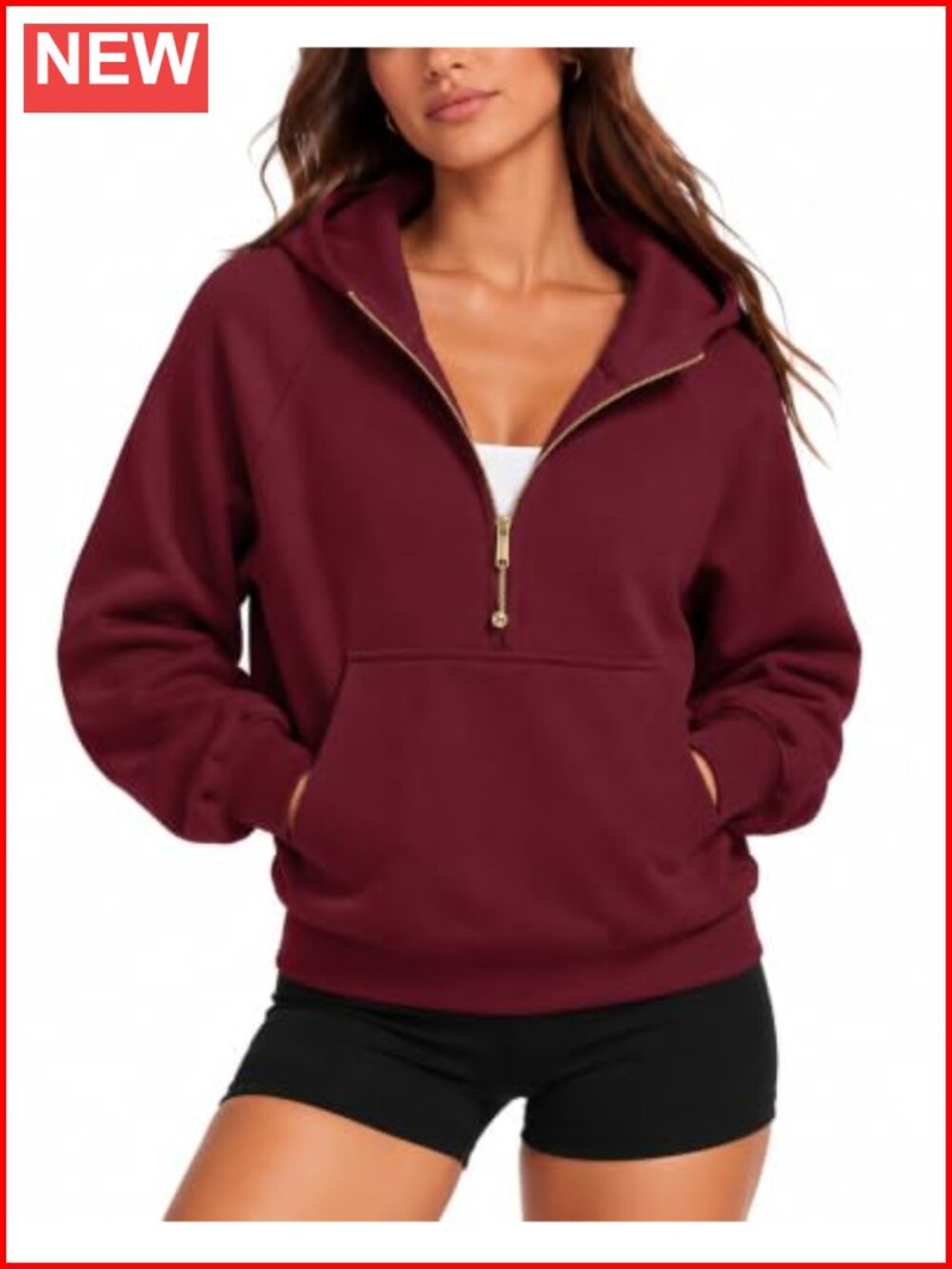 Women's 100% Cotton Half Zip Hoodie Cropped Pullover Sweatshirt